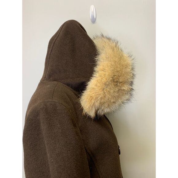 Theory Womens Coat Wool Angora Cashmere Penny Lane Fur‎ Collar Brown Size Medium - Picture 3 of 15